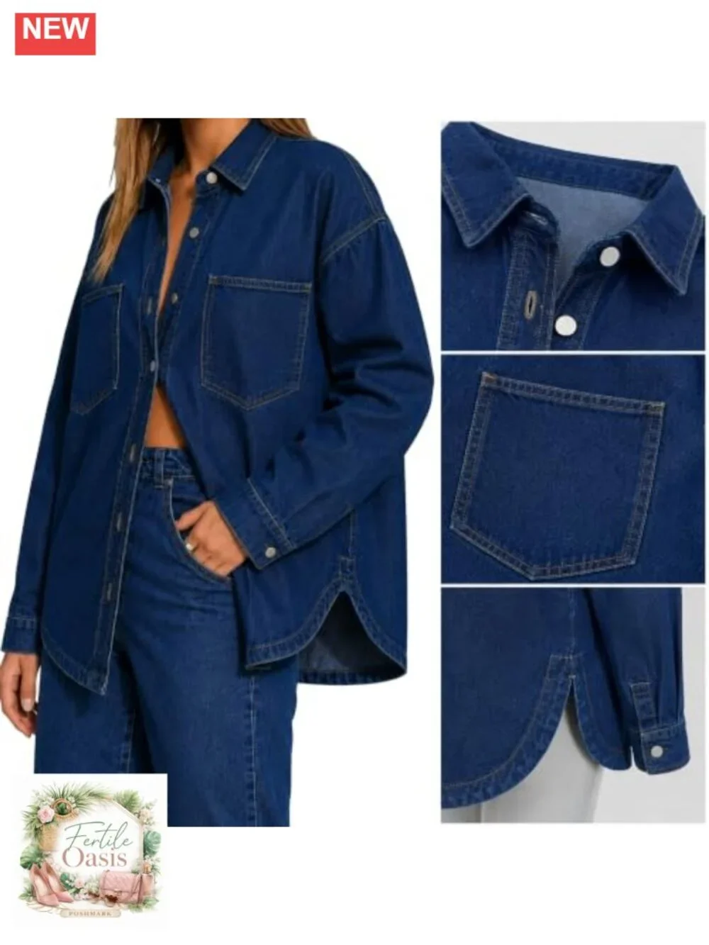 Oversized Denim Shacket Button Down Long Sleeve Casual Jacket